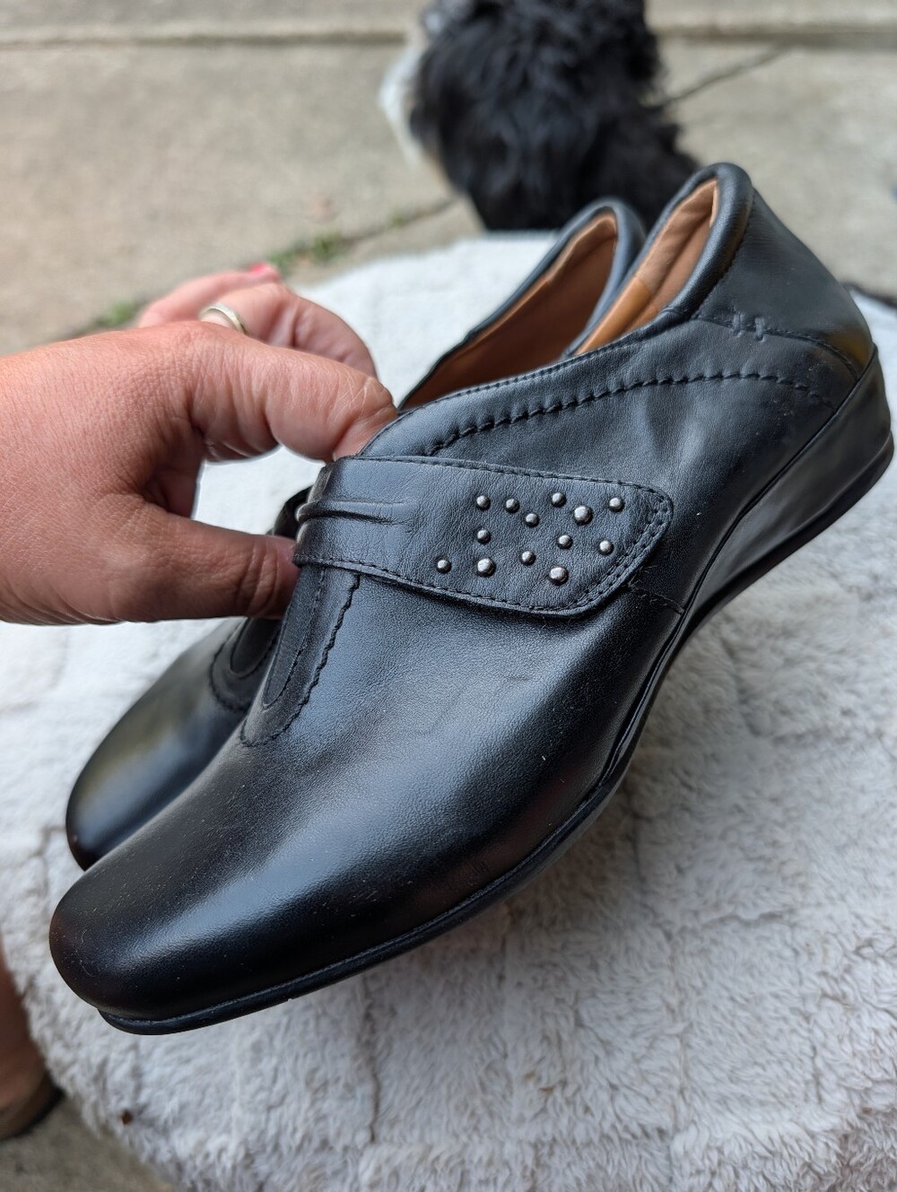 Earthies Black Leather Velcro Shoes Size 7